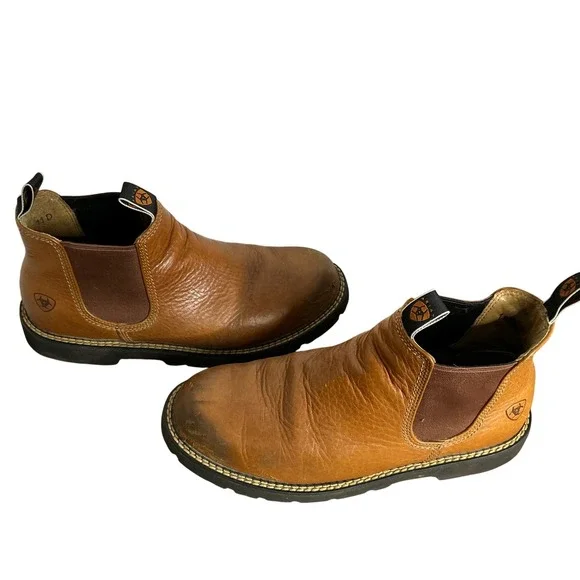 Ariat Men's Leather Work Chelsea Boots Brown Pull-On Slip-On US 11D Rugged Sole - Picture 2 of 12